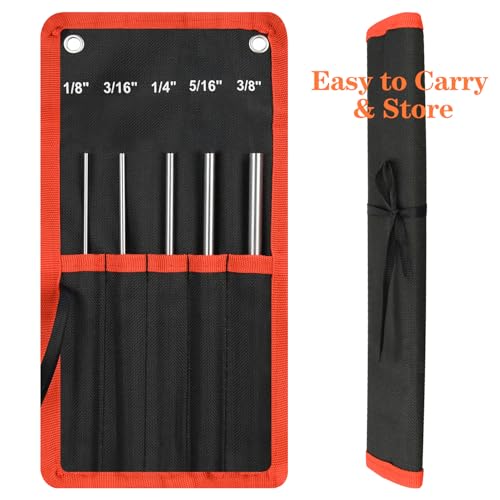 8 in Long 1/8" - 3/8" Carbon Steel Pin Punch Set with Storage Pouch - color: 5pcs 8in Pin Punches