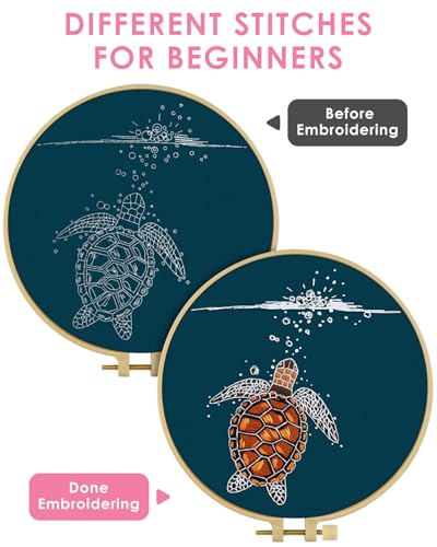 TINDTOP Embroidery Kit for Beginners Adult, Turtle Embroidery Practice Kit - color: Turtle