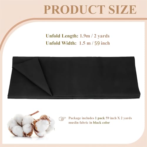 100% Cotton Muslin Fabric, 59 Inch X 2 Yards Black Fabric by The Yard - color: Black, size: 2 Yards