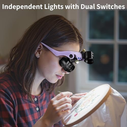 JARLINK Magnifying Glasses with LED Light, 14 Lenses, Hands Free, Purple - color: Purple