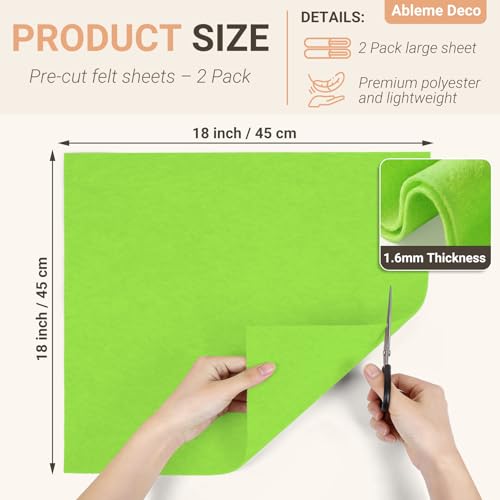 Apple Green Felt Fabric Sheets 18" x 18" (2 Pack) 1.6mm Soft Craft Felt - color: Apple Green