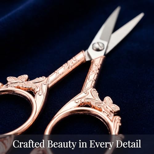 Crochet Scissors with Cover – Rose Gold Vintage Small Embroidery Scissors, Sharp Craft Scissors for Yarn Thread Sewing Needlework, Pretty Gift for Crocheter Quilter, 4.6 Inch - color: Rose Gold