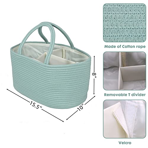 XUANGUO Large Cotton Rope Baby Diaper Caddy Organizer Basket Light Green - color: light green, size: Large