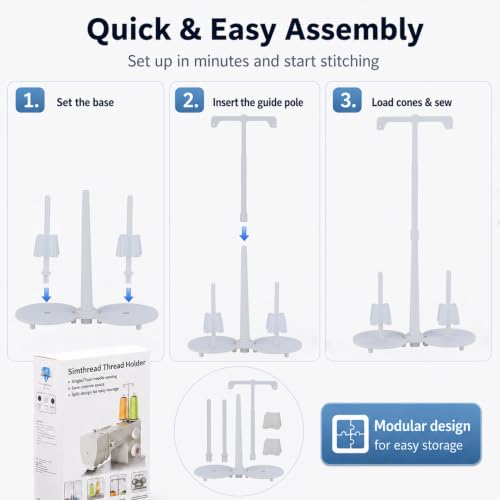Simthread White ABS Dual Spool Thread Holder for Compatible Sewing Machines - color: White