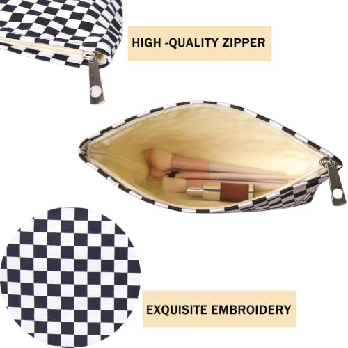 getgto 2 Pcs Makeup Bags, Large Cosmetic Bag Travel Toiletry Bag - color: Black Checker