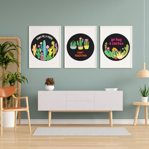 Louise Maelys 3 Pack Funny Cactus Embroidery Kit for Beginners DIY Craft - color: funny cactus