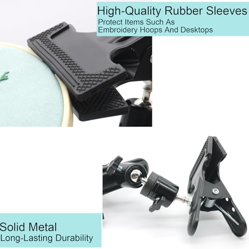 Portable Metal Embroidery Hoop Stand Holder, Adjustable Position and 360° Rotated Cross Stitch Lap Stand Hands Free with Soft Rubber Protection for Needlework Needlepoint & DIY Crafts