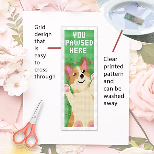 ORIGACH 6 Set Cute Dog & Book Cross Stitch Bookmark Kit for Beginner - style: Cute Dog & Book