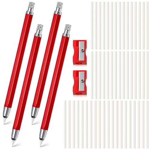 Motiskyy 56 Pcs Chalk Pencil Refillable Cartridge Set, Sewing Tailors Chalk and White Refill Tailors Pencil for Marking Fabric Quilting Embroidery DIY Crafts (Plastic,Red) - color: Red, size: 1 Count (Pack of 56)