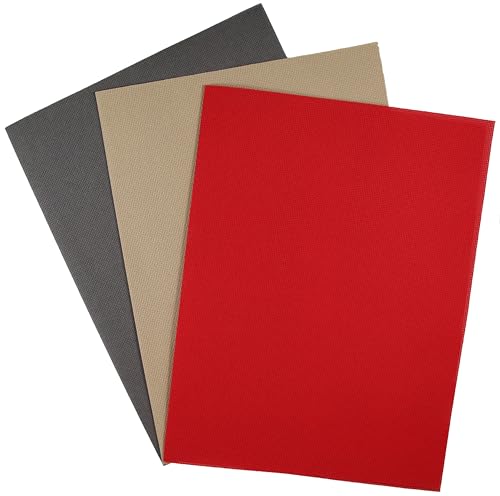 KCS 3 pc of 12" x 18"(30cmx45cm) 18CT Counted Cotton Aida Cloth Cross Stitch Fabric (Red+Khaki+Dark Grey) - color: Red+khaki+dark Grey