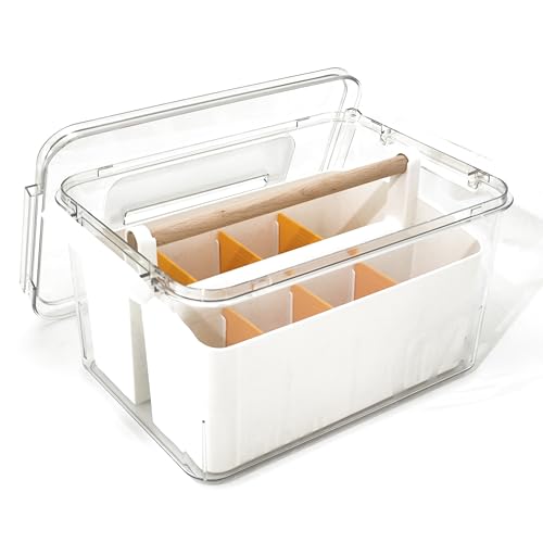 Craft Caddy with Lid and Lift-Out Portable Caddy, Orange - color: Clear-Orange