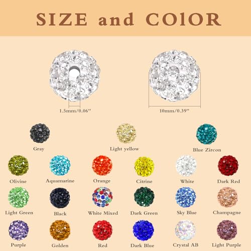 501 Pcs Rhinestone Bead Kit for Bracelet, 10mm Sparkle Clay Crystal Beads for Jewelry Making, 21 Colors Shiny Disco Ball Beads for Crafts Baseball Necklace Keychain Earrings DIY Decoration (Kit 1) - color: Kit 1