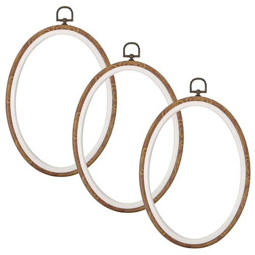 Oval Decorative Embroidery Hoop - 3 Pieces 9*6.5 inch Imitated Wood Cross Stitch Hoops Set, Resin Embroidery Frame for Display Sewing Craft Hanging Ornament - style: Oval-9*6.5inch-3pcs