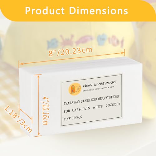 New brothread Caps and Hats Tearaway Embroidery Stabilizer -4" x 8" 125Pcs - size: 4"x 8" 125sheets