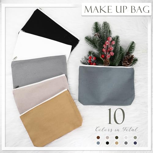 Reginary 10 Pcs Canvas Makeup Bags Bulk Blank Cosmetic Bags,Plain Color - color: Plain Color