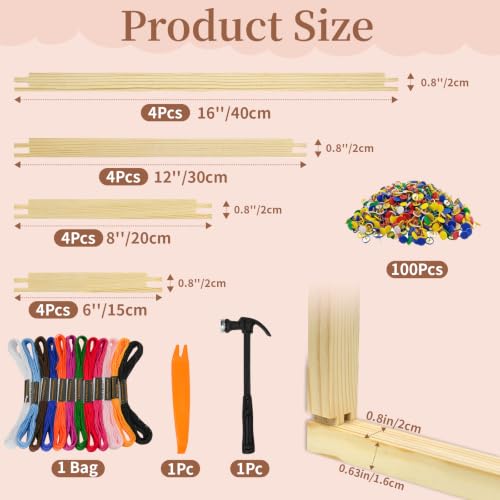 16PCS Needlepoint Stretcher Bars with Thumb Tacks/Tack Remover/Thread