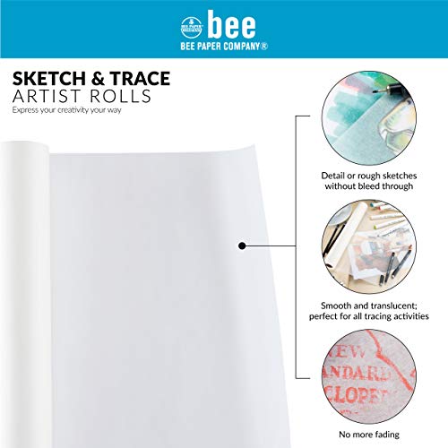 Bee Paper 18" x 50 yds Sketch and Trace Roll, White - color: White, size: 18-inch x 50-yard Roll