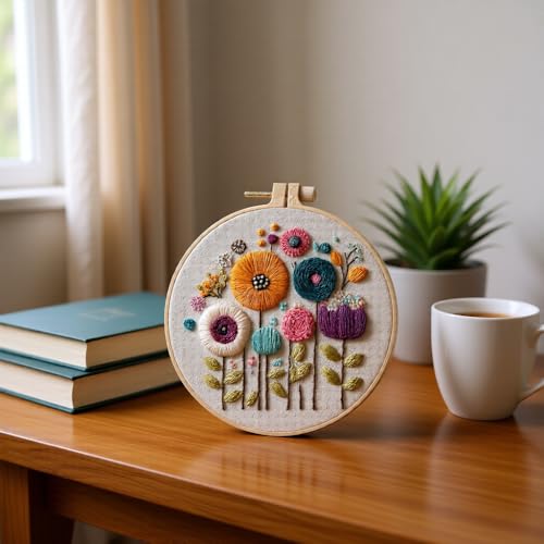 Embroidery Kit for Beginners & Adults Starter Kit, Cross Stitch Kits,DIY Hand Embroidery Needlepoint Set with Hoop, Pre-Printed Fabric, Threads and Instructions (Flower-3) - color: Flower-3