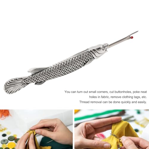 Keenso Multifunctional Sewing Seam Ripper Retro Zinc Alloy and Steel Scissor Tool for Fabric Cutting and Tag Removal, for Needlework Enthusiasts (Silver) - color: Silver