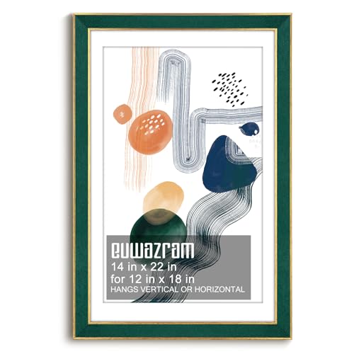 Suede 14x22 Frame - Single Frame, Christmas Elegant Green 14 x 22 Poster Frame with Mat for 12x18, 14x22 Picture Frames for Artwork, Puzzles, Photos and Movie Posters - color: Green, size: 14" x 22" / 12" x 18" mat