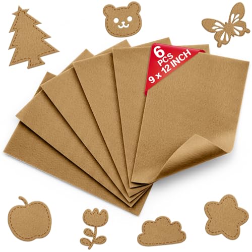 Tan Soft Felt Sheets for Crafts, 9" x 12", 1.6mm Thick, 6 Pcs - color: Tan