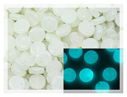 0.88oz (ab. 70pcs) Flat Round Coin 1-Hole Glass Beads, 0.31 inch (8mm), Czech Republic, Dirty White - Glow in the Dark Bright Blue - color: Coin, White - Glow Blue