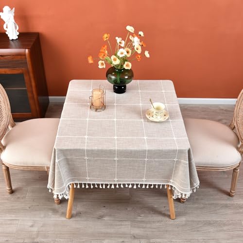 Plaid Farmhouse Tablecloth Checkered Cotton Linen Heavy Weight Table Covers Square 70x70 Inch - color: Coffee, size: 70" x 70" (Square)