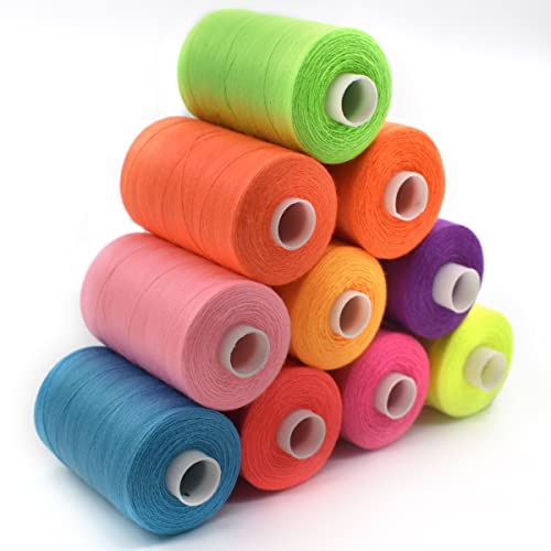 Sewing Thread 10 Color Sewing Industrial Purpose 1000 Yards Per Spool 40S/2 Polyester for DIY Sewing Machine,Embroidery Machine,Hand Sewing (Bright Color Mixing) - color: Bright Color Mixing