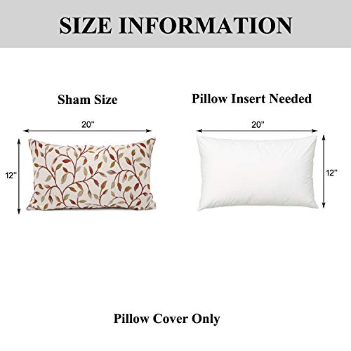 YOUR SMILE Farmhouse Oblong Rectangle Floral Chenille Embroidery Decorative Throw Pillow Case Cushion Cover Lumbar Pillowcase for Sofa 12 x 20 Inch, Brown Leaves (Pack of 2) - size: 20" x 12" (Pack of 2)