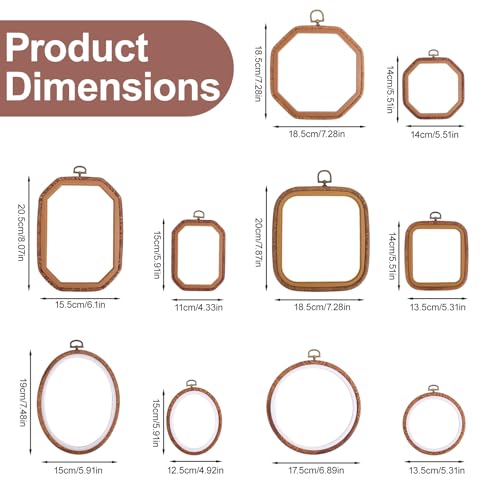 10pcs Embroidery Hoop Frames, Imitated Wood Cross Stitch Hoops Display with 10 Sizes & 5 Shapes Decorative Embroidery Hoop for DIY Sewing Art Crafts Needlework & Wall Hanging Decor