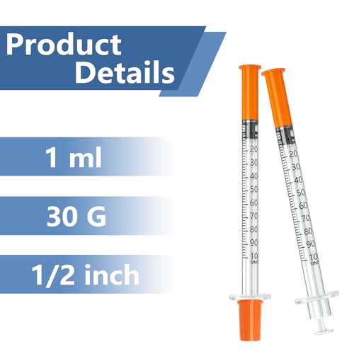 jeringas 1ml 30G 1/2" (12.7mm), Individually Wrapped, Box of 100 - size: 1ml 30G 1/2 Inch