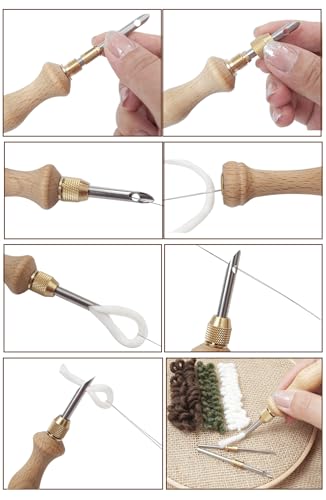 Lampstop Punch Needle Kit 1.6mm-2mm-2.5mm-3.5mm-5mm Metal Tubes Wooden Punch Needle Tool for Beginner Embroidery Floss Cross Stitching