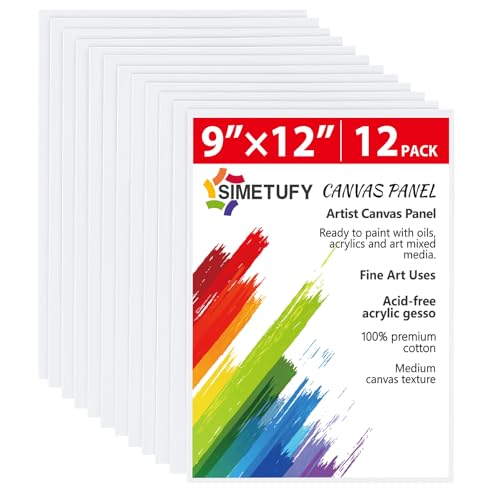 Simetufy 12 Pack 9 x 12 inch Canvas Boards for Painting Canvas Panels - size: 9"x12"
