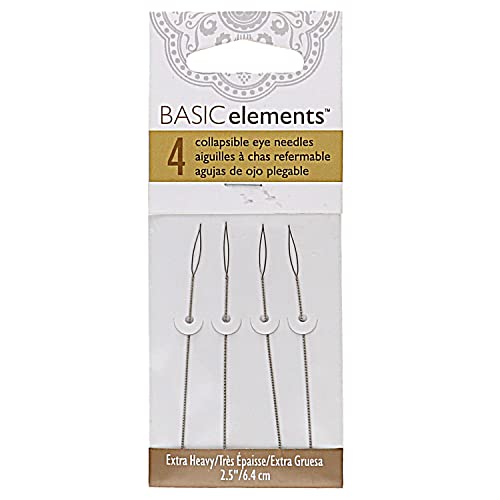 The Beadsmith Basic Elements Collapsible Eye Needles – 2.5 Inch Long – Flexible Twisted Wire – Large Eye, Easy to Thread – 4 Extra Heavy Needles - size: Extra Heavy - 2.5" Long - 4 Needles