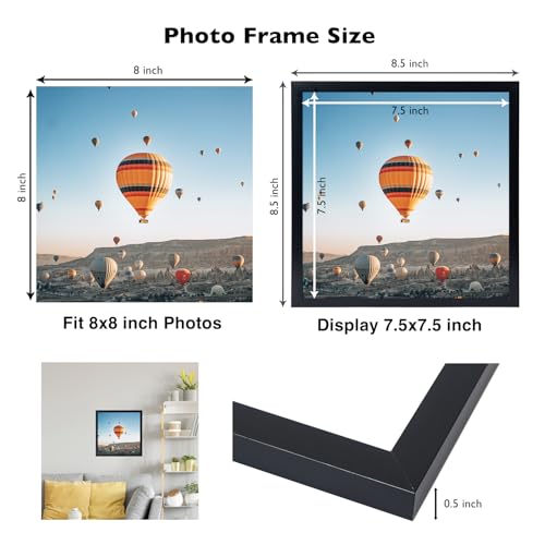 JCJMY 8x8 Picture Frame Black for Wall Hanging or Tabletop, Wall Mounting Horizontally or Vertically, 8 x 8 Square Wall Gallery Poster Photo Frame with Shatter Resistant Plexiglass, Black - color: Black, size: 8x8 inch