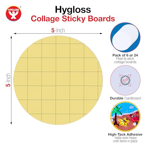 Hygloss Sticky Circle Craft Boards - 6 Pack 5-Inch Self Stick Collage Boards for Kids - Peel & Stick Mounting Boards for Art Projects, School Crafts, Classrooms, and DIY Displays - size: 6-Pcs, style: Circle 5"