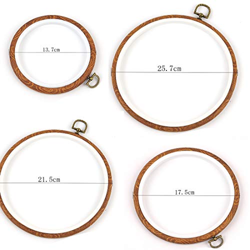 Embroidery Hoops Cross Stitch Hoop Ring Imitated Wood Circle Set Display Frame for Art Craft Handy Sewing and Hanging - Pack of 4 (5.5"+6.7"+8.6"+10") - color: 4pcs Round
