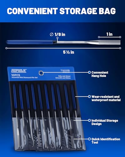 HIPULX Diamond File Set, 10 Shapes Needle File Portable Mini Files for Metal, Glass, Ceramic, Jewelry, 3D Print, Hardened Steel, with Non-Slip Rubber Grip 5.5-Inch - color: MODEL B