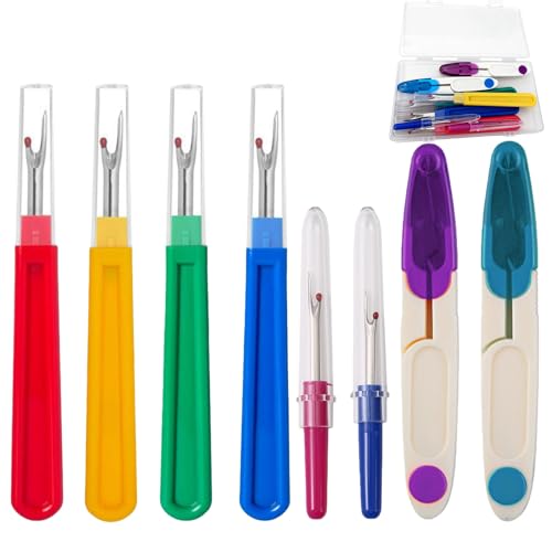 8Pcs Seam Ripper and Thread Snips Set - 2 U-Shaped Sewing Scissors with Covers & 6 Stitch Removers (Large/Small) - Sharp Thread Cutter Tool Kit for Quilting, Embroidery, Needlework & Hems