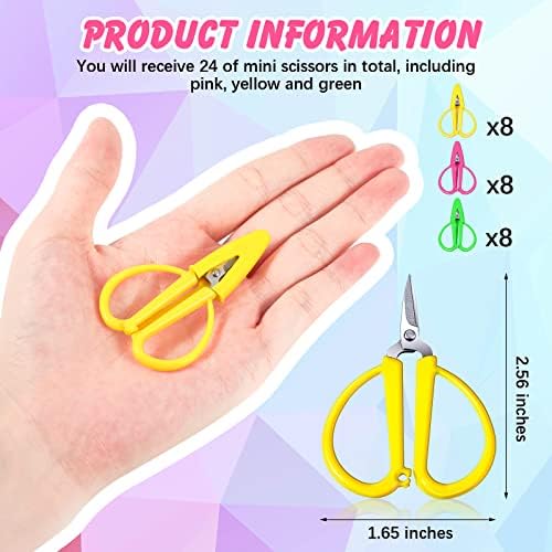 Mixweer 24 Pcs Mini Scissors for Travel Sewing Embroidery, 3 Colors - color: Pink, Green, Yellow