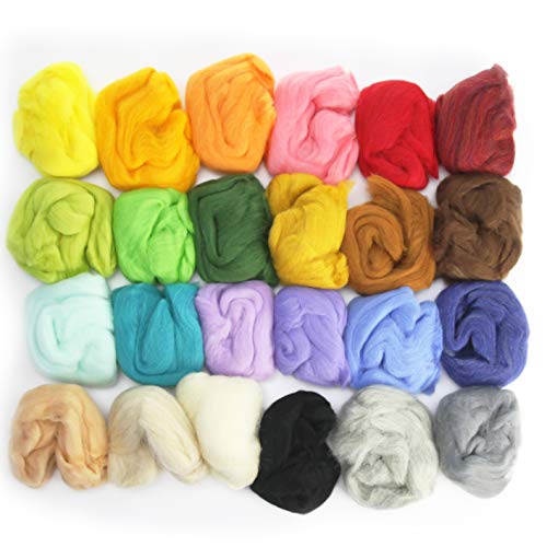 Woolbuddy Wool Roving Set for Needle Felting, 24 Colors Merino Wool Kit - color: 24 Wool Kit
