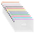 Plastic Mesh Zipper Pouch, 12 Pcs Zipper File Bags with Label Pocket, Game Boards Storage Bags, Waterproof Document Storage Bags for Office Home Travel Cosmetic (A4 Size 13.4 x 9.4 in) - size: A4 Size 13.4x9.4in
