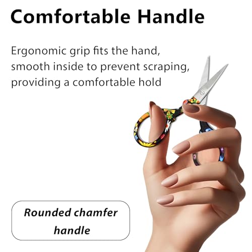 Sharp Embroidery and Crafting Scissors with Leather Cover, 3.62 inch Stainless Steel Scissors for Needlework and DIY Crafts, Black Flower, J5064