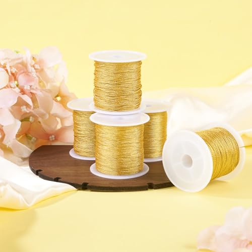Craftdady 5 Rolls Metallic Thread Gold Color Cords String Non Stretch Embroidery Sewing Cords 5 Sizes 0.1, 0.3, 0.5, 0.8, 1 mm for Embroidery and Decorative Sewing Craft Making Cord - color: Gold