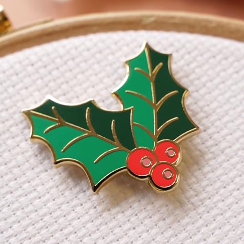 Caterpillar Cross Stitch Needle Minder - Holly Leaf for Cross Stitch, Sewing, Embroidery and Needlework Accessories, Enamel and Magnetic