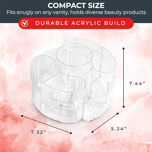 Masirs Small 360 Rotating Makeup Organizer, 5 Compartments, Round Clear - color: Round Clear