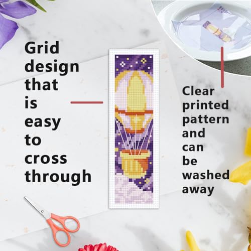 INFUNLY 6pcs Purple DIY Cross Stitch Bookmark Kits 2.4''x7.9'' Owls Stamped Embroidery Bookmark Kit with Instruction Hot Air Balloon Embroidery Bookmark Set with Pre-Printed Pattern for Book Lovers - style: Purple Universe