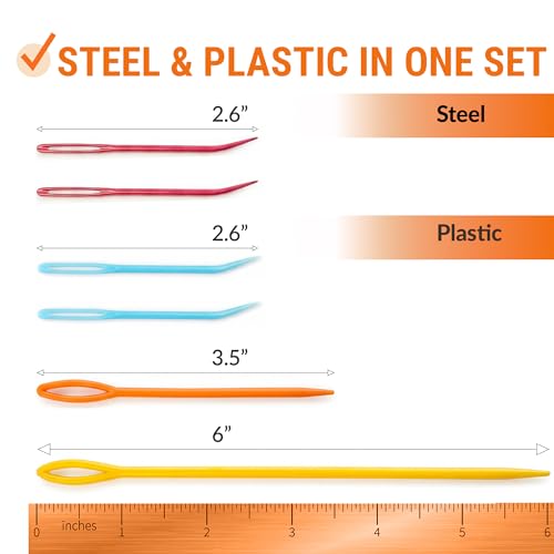Yarn Needles Large Eye for Crochet & Knitting - 6 Pcs Tapestry Needle Set, Bent Tip Steel & Plastic Darning Needles for Weaving in Ends - size: 6 pcs