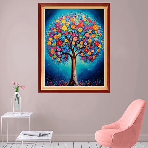 Foxhool Stamped Cross Stitch Kits,11CT Printed Cross Stitch Pattern Full Embroidery Kits for Beginner Needlepoint Kits-Colorful Tree 16x20 inch - color: Craftpatterns08