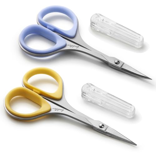Beaditive Sewing and Embroidery Scissors Set (2 pcs) Curved and Straight, Sharp, Stainless-Steel Design | Precision Tips, Ergonomic Rubber Handle Grip | Small, Compact DIY Use (Extra Sharp) - color: Extra Sharp